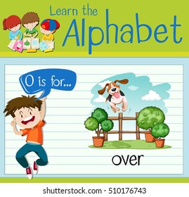 Flashcard letter O is for over illustration