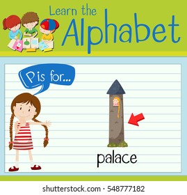 Flashcard letter P is for palace illustration