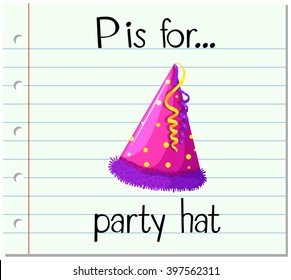 Flashcard letter P is for party hat illustration