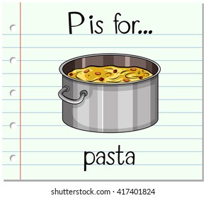 Flashcard letter P is for pasta illustration