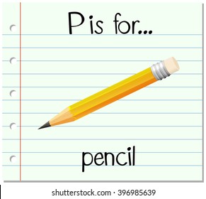 Flashcard letter P is for pencil illustration