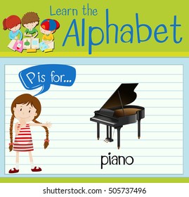 Flashcard letter P is for piano illustration