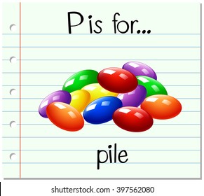Flashcard letter P is for pile illustration