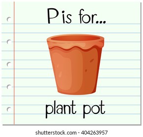 Flashcard letter P is for plant pot illustration