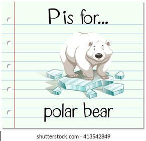 Flashcard letter P is for polar bear illustration