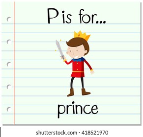 Flashcard letter  P is for prince illustration