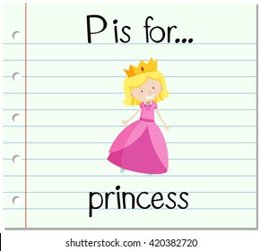 Flashcard letter P is for princess illustration