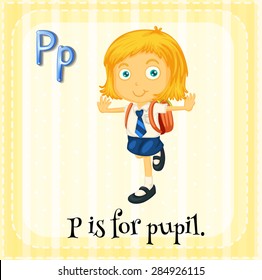 Flashcard of a letter P with a pupil