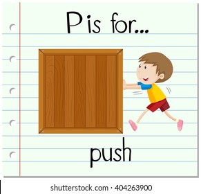 Flashcard letter P is for push illustration