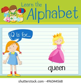 Flashcard letter Q is for queen illustration