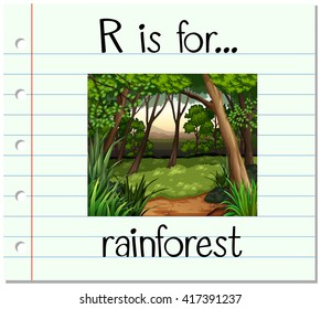 Flashcard letter R is for rainforest illustration