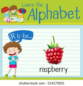 Flashcard letter R is for raspberry illustration