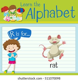Flashcard letter R is for rat illustration
