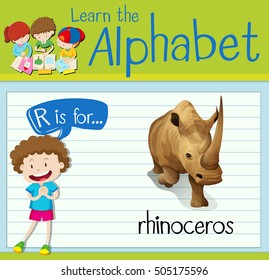 Flashcard letter R is for rhinoceros illustration