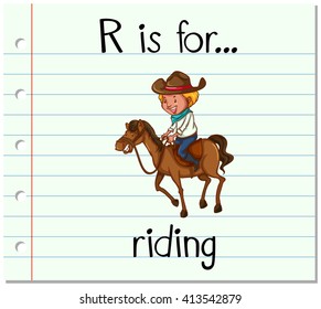 Flashcard letter R is for riding illustration