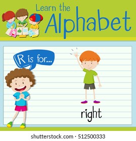 Flashcard letter R is for right illustration