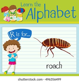 Flashcard letter R is for roach illustration