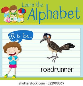 Flashcard letter R is for roadrunner illustration