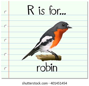 Flashcard letter R is for robin