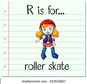 Flashcard letter R is for roller skate illustration