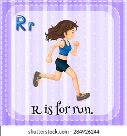 Flashcard of a letter R with a woman running