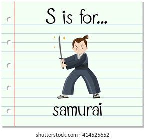 Flashcard letter S is for samurai illustration