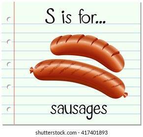 Flashcard letter S is for sausages illustration