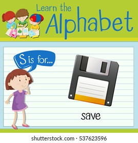 Flashcard letter S is for save illustration