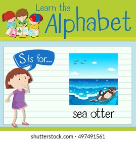 Flashcard letter S is for sea otter illustration