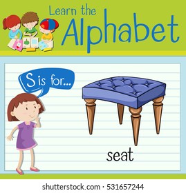Flashcard letter S is for seat illustration