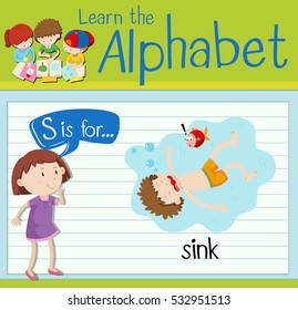 Flashcard letter S is for sink illustration