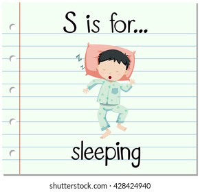 Flashcard letter S is for sleeping illustration