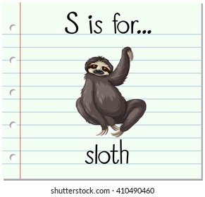 Flashcard letter S is for sloth illustration