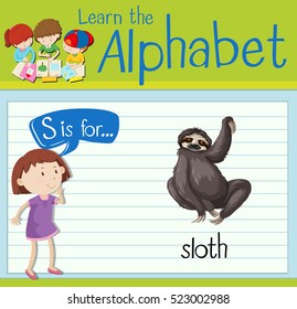 Flashcard letter S is for sloth illustration