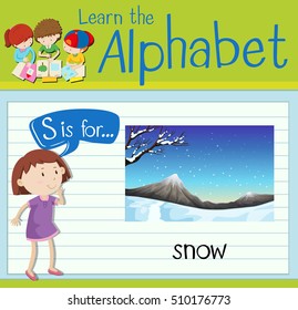 Flashcard letter S is for snow illustration