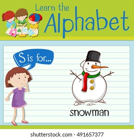 Flashcard letter S is for snowman illustration
