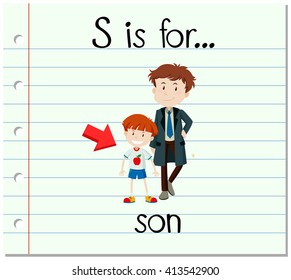 Flashcard letter S is for son illustration