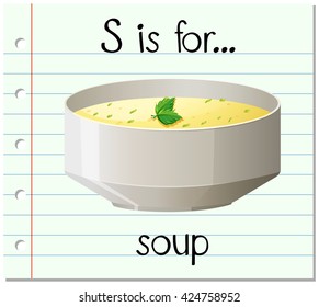 Flashcard letter S is for soup illustration