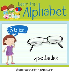 Flashcard letter S is for spectacles illustration