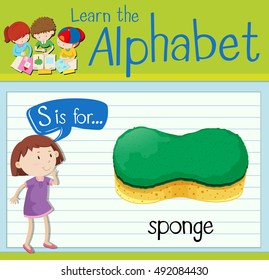 Flashcard letter S is for sponge illustration