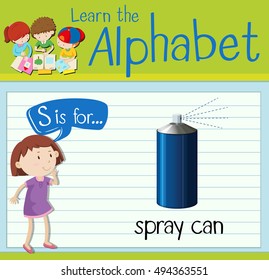Flashcard letter S is for spray can illustration