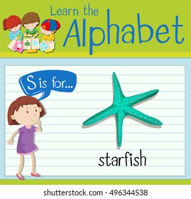 Flashcard letter S is for starfish illustration