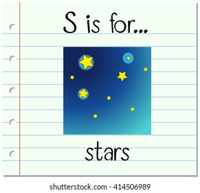 Flashcard letter S is for stars illustration