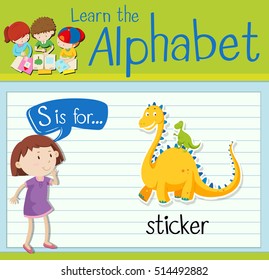 Flashcard letter S is for sticker illustration