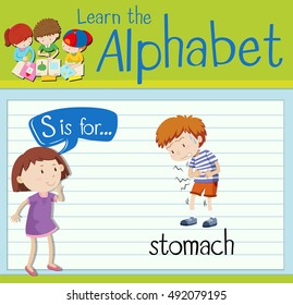 Flashcard letter S is for stomach illustration