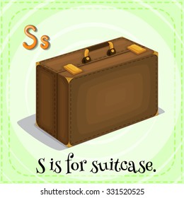 Flashcard letter S is for suitcase illustration