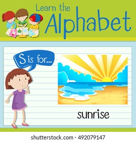 Flashcard letter S is for sunrise illustration