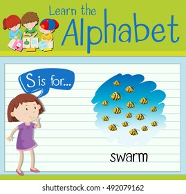 Flashcard letter S is for swarm illustration