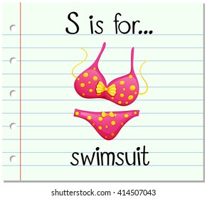 Flashcard letter S is for swimsuit illustration