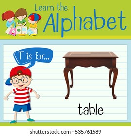 Flashcard letter T is for table illustration